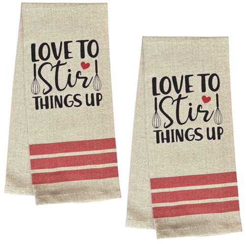 Love to Stir Things Up, 2 Pcs Farmhouse Kitchen Towel for Wedding, Baby Shower, Home Decor, Housewarming 16 X 28 Inch.