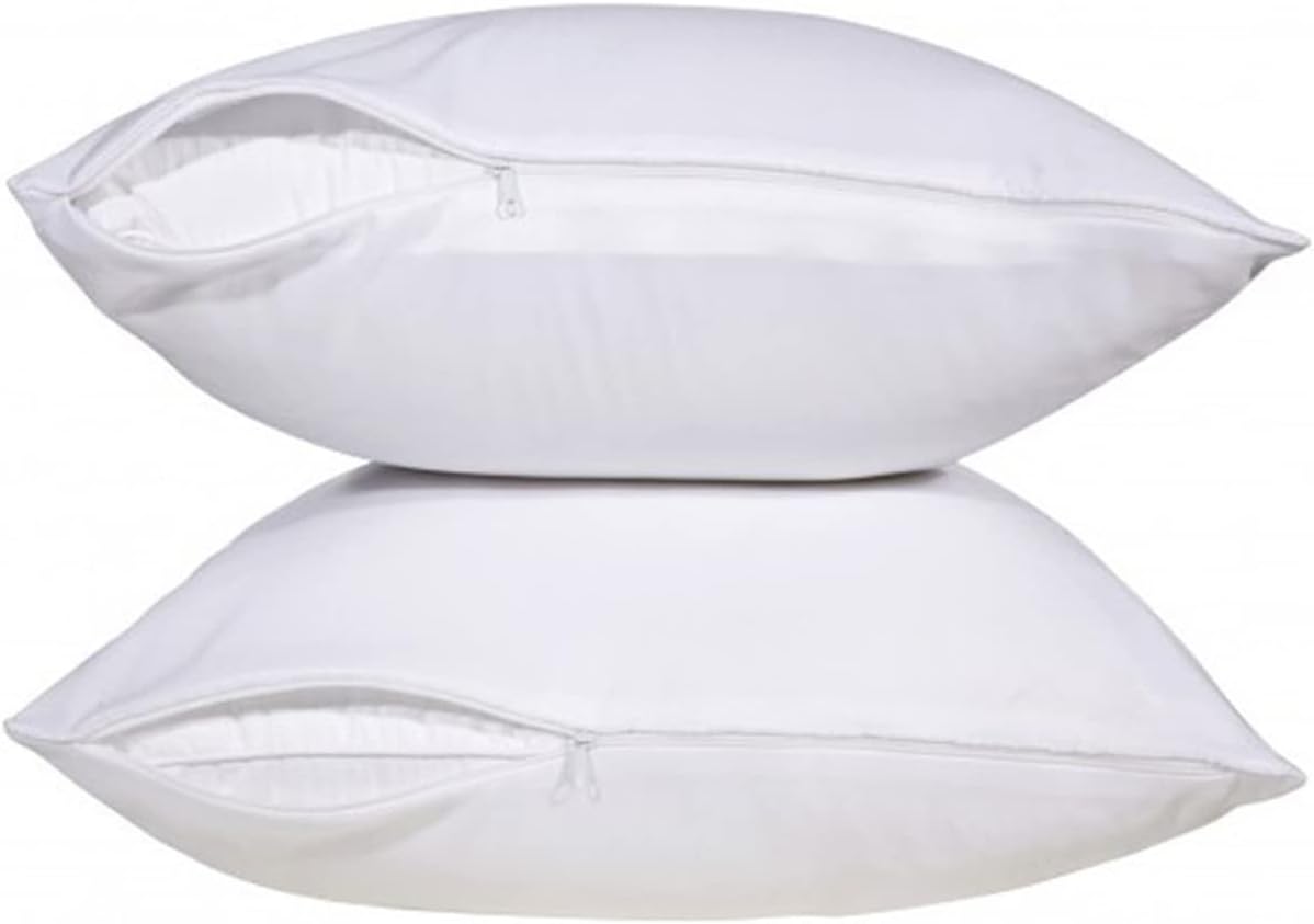 2 Pack, 100% Terry Cotton, Waterproof Zippered Pillow Protectors Pillow Encasement. - Queen: 20" x 30".