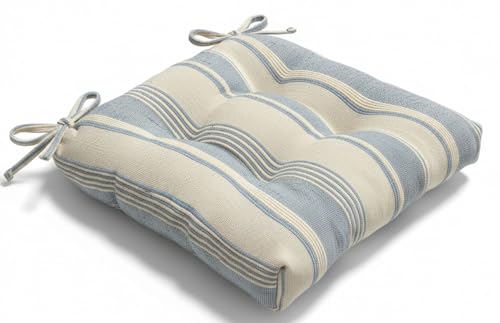 Thick Reversible Kitchen Chair Pads for Dining Chair, Set of 4, Soft and Comfortable Seat Cushions with Ties to be Secured to a Chair. (Blue Stripes)