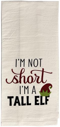 Set of 6, 100% Cotton Assorted Funny Christmas Kitchen Towels with Sentiments on White & Dark Linen Soft and Absorbent Tea Towels/Kitchen Towel Size: 15” x 25".