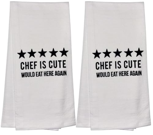 Chef is Cute Would EAT HERE Again. Set of 2, 100% Cotton Funny Quotes Flour Sacks Kitchen Towels/Tea Towels Size: 20 x 30 Inch.