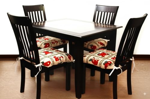 Thick Reversible Kitchen Chair Pads for Dining Chair, Set of 4, Soft and Comfortable Seat Cushions with Ties to be Secured to a Chair. (Apple)