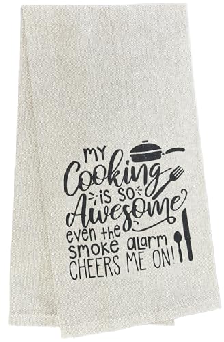 My Cooking is so Awesome Even The Smoke Alarm Cheers me on!, Two-Piece 100% Cotton Flour Sack Kitchen Towels Size: 15 X 25 Inch.