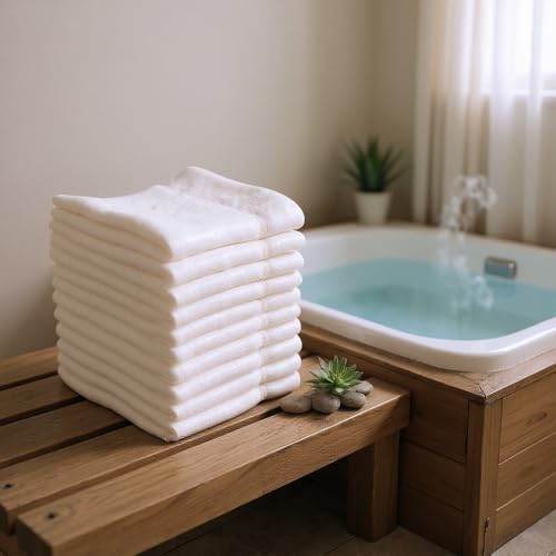 Washcloths, White Cotton Wash Cloths for Body and Facewash Design to exfoliate Your Hands, Soft and Absorbent Machine Washable, 12 x 12 Inch.