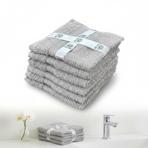 Super Soft 570 GSM Luxury Cotton Face Towel/Washcloths Set of 6, 100% Cotton Zero Twist Ring-Spun Heavyweight, Super Absorbent Wash Cloths – Designed for Exfoliation, Comfort, and Durability.