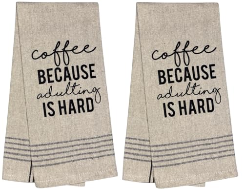 Coffee Because Adulting is Hard, Two Pcs Beige Saying Flour Sack Kitchen Towels Size: 15 X 25 Inch.