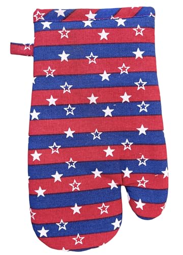 Set of 4, 100% Cotton Americana Theme Design Quilted Hanging Loop Kitchen Sets with God Bless The USA Include 2 Kitchen Towels, Potholder & Oven mitt.