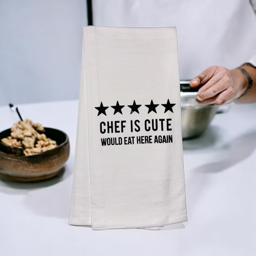 Chef is Cute Would EAT HERE Again. Set of 2, 100% Cotton Funny Quotes Flour Sacks Kitchen Towels/Tea Towels Size: 20 x 30 Inch.