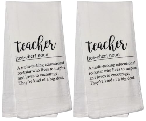 Teacher: tee-cher: A multitasking educational rockstar who lives to inspire and loves to encourage. They're kind of a big deaL, Set of 2, 100% Cotton Flour Sacks Kitchen Towels Size: 20 x 30 Inch.