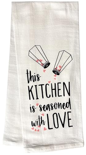 This Kitchen is Seasoned with Love, 2 Pcs Cotton Soft and Absorbent Funny Flour Sack Kitchen Towels Dish Cloths for Home Decor, and Housewarming 16 X 28 Inches.