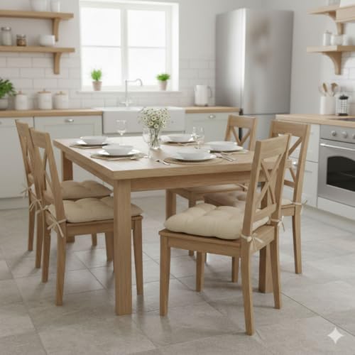 Thick Reversible Kitchen Chair Pads for Dining Chair, Set of 4, Soft and Comfortable Seat Cushions with Ties to be Secured to a Chair. (Beige)