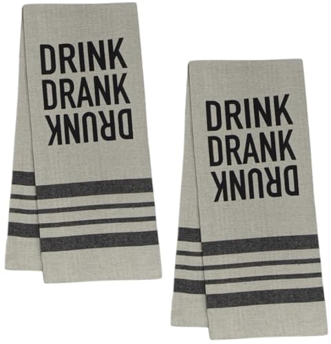 Drink Drank Drunk. 2 Pcs Flour Sack Kitchen Towels for Wedding, Baby Shower, Home Decor, or Housewarming 16 X 28 Inch.