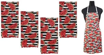 100% Cotton Watermelon Pompom Design Kitchen Towels and matching apron Size: 16 x 28 Inch. Perfect Gift for Wedding, Baby Shower, Home Décor.