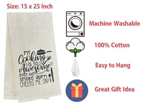 My Cooking is so Awesome Even The Smoke Alarm Cheers me on!, Two-Piece 100% Cotton Flour Sack Kitchen Towels Size: 15 X 25 Inch.