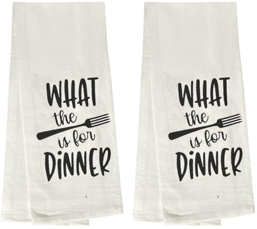 What The Fork is for Dinner, Two Pcs Twisted Design Flour Sack Kitchen Towels Size: 16 X 28 Inch.