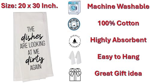 The Dishes are Looking at me Dirty Again. Set of 2, Flour Sacks Kitchen Towels Size: 20 x 30 Inch.