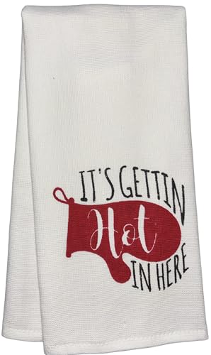 It's Gettin hot in here, Two-Piece Cotton Funny Quotes Flour Sacks Kitchen Towel/Tea Towel are Soft and Absorbent, with a Hanging Loop Size 16 X 26 Inches.