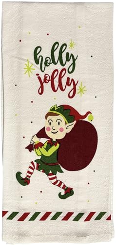 Set of 6, 100% Cotton Assorted Funny Christmas Kitchen Towels with Sentiments on White & Dark Linen Soft and Absorbent Tea Towels/Kitchen Towel Size: 15” x 25".