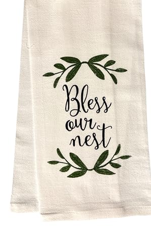 Bless Our Nest, 2 Pcs Cotton Soft and Absorbent Funny Flour Sack Kitchen Towels Dish Cloths for Home Decor, and Housewarming 16 X 28 Inches.