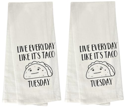 Live Everyday Like It's Taco Tuesday, Two Pcs Twisted Design Flour Sack Kitchen Towels Size: 16 X 28 Inch.