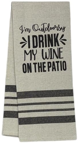 I'm Outdoorsy I Drink My Wine on The Patio. 2 Pcs Flour Sack Kitchen Towels for Wedding, Baby Shower, Home Decor, or Housewarming 16 X 28 Inch.