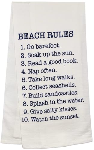 Beach Rules Set of 2, 100% Cotton Funny Quotes Flour Sacks Kitchen Towels/Tea Towels Size: 20 x 30 Inch.