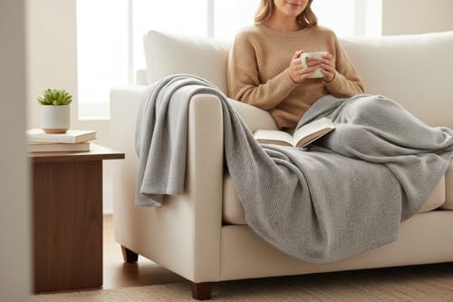 Herringbone Cotton Thermal Blanket All Season,&nbsp;Breathable, Soft, Cozy, 350GSM, 76 x 90 inches.