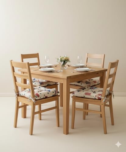 Thick Reversible Country-Style Patches with Stars, apples and checkered design Kitchen Chair Pads for Dining Chair, Set of 4, Soft and comfortable Seat cushions with Ties to be secured to a chair.