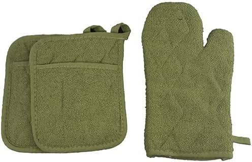 Set of 3, 100% Cotton Solid Color Heavy Duty Heat Resistant Kitchen Sets, Set Includes 1 Oven mitt, 2 Potholders.