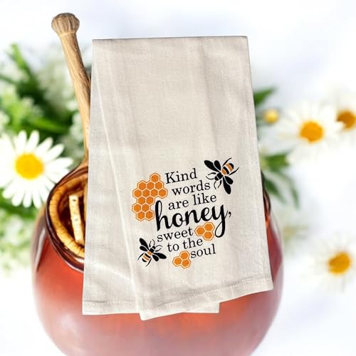 Kind Words are Like Honey Sweet to The Soul, 2 Pcs Cotton Soft and Absorbent Funny Flour Sack Kitchen Towels Dish Cloths for Home Decor, and Housewarming 15 X 25 Inches.