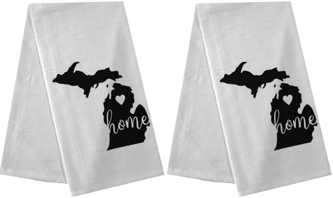 2 Pcs, 100% Cotton Michigan State Flour Sack Printed Kitchen Towels with Sentiments Home. Size: 20" X 28". Inspired by The State WE Call Home.