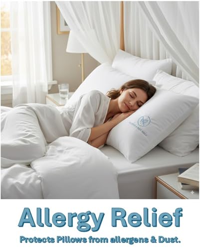 Set of 2: Polypropylene Pillow Protector with Zipper Pillow Encasement, Breathable, Waterproof, Proven to Protect Against Allergies and dust Mites,