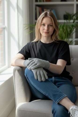 Winter Thermal Knitted Gloves for Women, 2 Pairs, 3.2 TOG Rating, Lining Warm Gloves for Cold Winter, Hand Protection. (Light Grey)