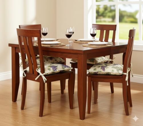 Thick Reversible Grapes Design Square Kitchen Chair Pads for Dining Chair, Set of 4, Soft and Comfortable Seat Cushions with Ties to be Secured to a Chair. Size: 18 x 18 Inches
