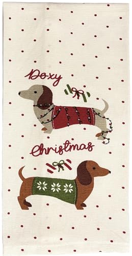 6 Pack Funny Christmas Kitchen Towels - Candy Canes, Hot Cocoa, Ho Ho Ho, Doxy Christmas, Merry Christmas, Let it Snow with Snowflax. Size: 15” x 25".