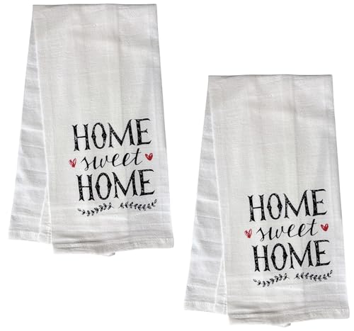 Home Sweet Home, 2 Pcs Cotton Soft and Absorbent Kitchen Towels Dish Cloths, Flour Sack Towels for Wedding, Baby Shower, Home Decor, Housewarming 16 X 28 Inch.