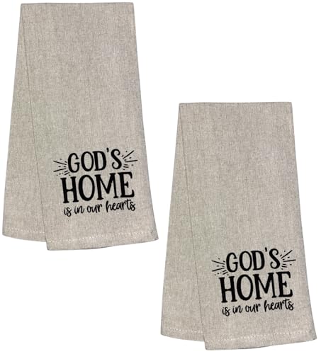 God's Home is in Our Hearts, 2 Pcs Flour Sack Kitchen Towels for Home Decor, and Housewarming 15 X 25 Inches.