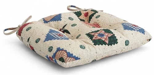 Thick Reversible Country-Style Patches with Stars, apples and checkered design Kitchen Chair Pads for Dining Chair, Set of 4, Soft and comfortable Seat cushions with Ties to be secured to a chair.