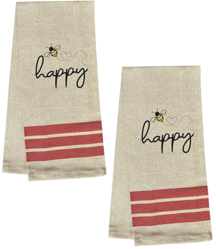 Bee Happy, 2 Pcs Farmhouse Kitchen Towel for Wedding, Baby Shower, Home Decor, Housewarming 16 X 28 Inch.