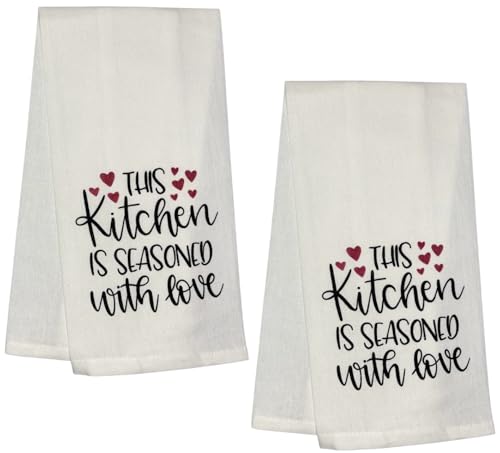 This Kitchen is Seasoned with Love, 2 Pcs Flour Sack Kitchen Towels for Home Decor, and Housewarming 15 X 25 Inches.