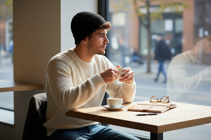 Men Wool Knitted Thermal Insulated Cold Winter Beanie hat 3.4 TOG – One Size Fit Most.