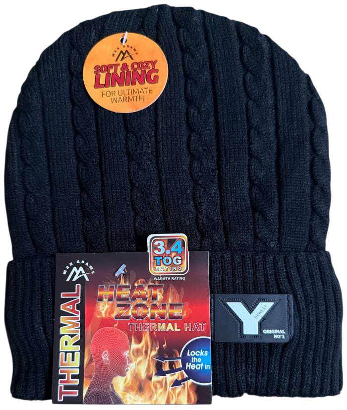 Men's Wool Knitted Thermal Insulated Cold Winter Beanie hat 3.4 TOG – One Size Fits Most.