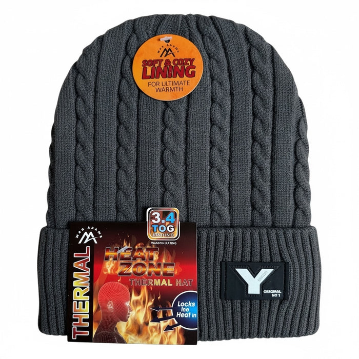 Men's Wool Knitted Thermal Insulated Cold Winter Beanie hat 3.4 TOG – One Size Fits Most.