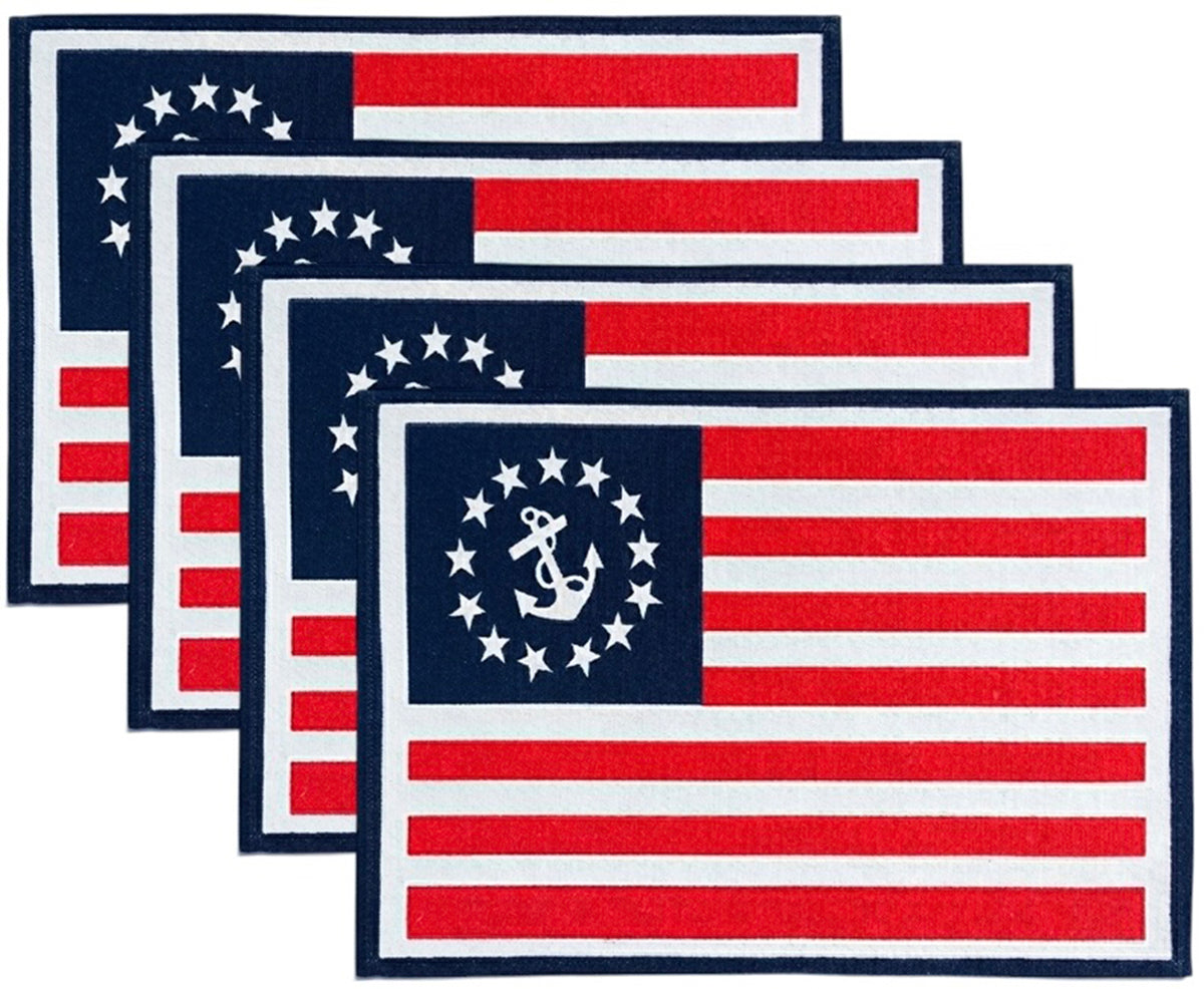 American Flag with Nautical Anchor Patriotic 4th of July Memorial Day, Independence Day Tapestry Placemats Set of 4, Kitchen Dining Table Décor Size:13 x 19 Inches.