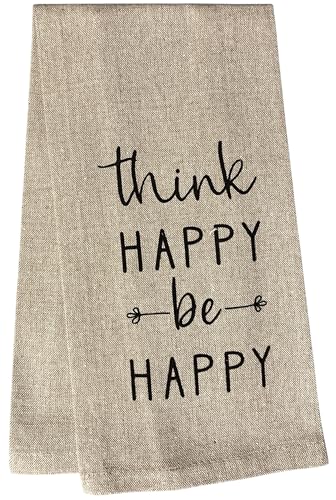 Think Happy be Happy, 2 Pcs Cotton Soft and Absorbent Funny Flour Sack Kitchen Towels Dish Cloths for Home Decor, and Housewarming 15 X 25 Inches.