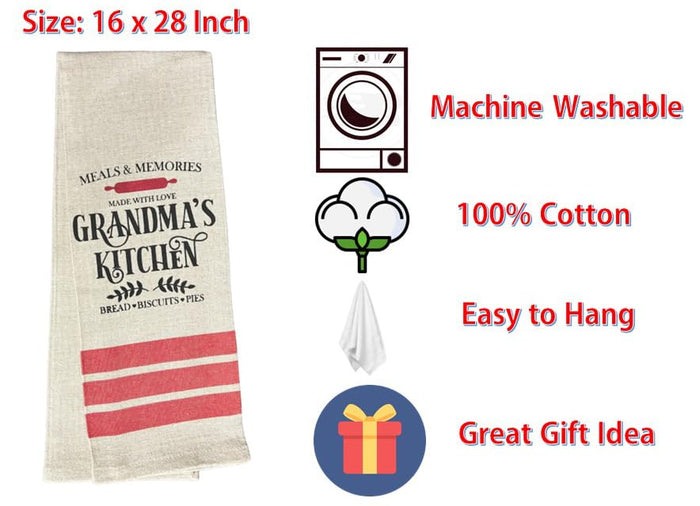 Set of 2, Meals & Memories Made with Love Grandma's Kitchen Bread Biscuits Pies Farmhouse Tea Towel for Wedding, Baby Shower, Home Decor, Housewarming 16 X 28 Inch.