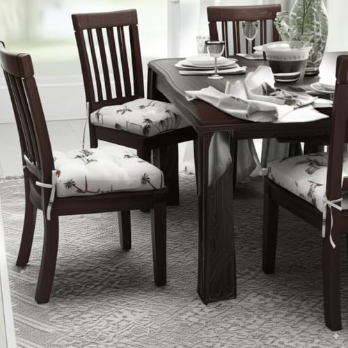 Thick Reversible Kitchen Chair Pads for Dining Chair, Set of 4, Soft and Comfortable Seat Cushions with Ties to be Secured to a Chair. (Tropical Tree)