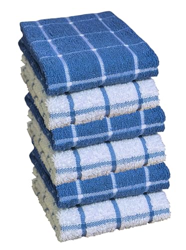 Window Panel Terry Kitchen Towels. 6 Pack – 100% Cotton, Kitchen Cleaning Cloths, Highly Absorbent, Maximum Softness and Machine Washable – 15 x 25 inch.