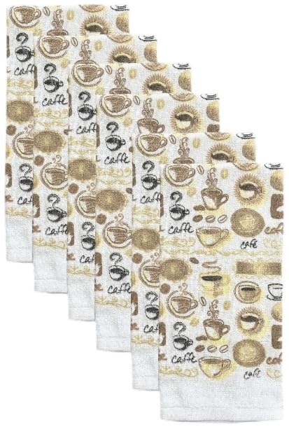 Set of 6, Coffee Design Printed Cotton Kitchen Towels Highly Absorbent and Soaking up Water Quickly Size: 15 x 25 inch.