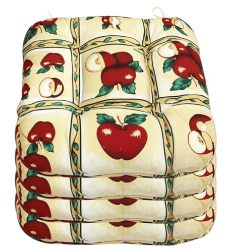 Thick Reversible Kitchen Chair Pads for Dining Chair, Set of 4, Soft and Comfortable Seat Cushions with Ties to be Secured to a Chair. (Apple)